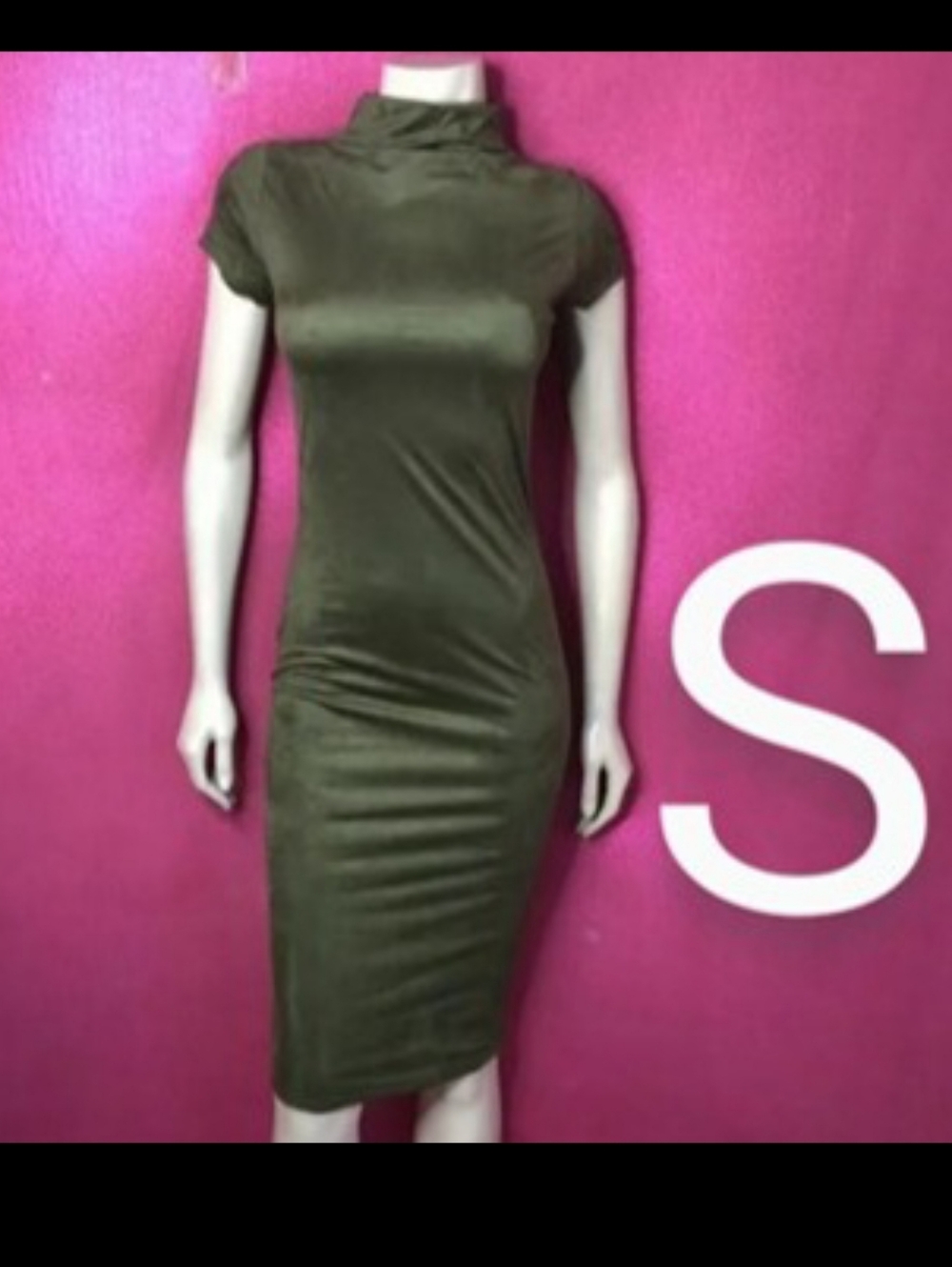 🆕Olive Green Suede Velvet Bodycon Dress Size S